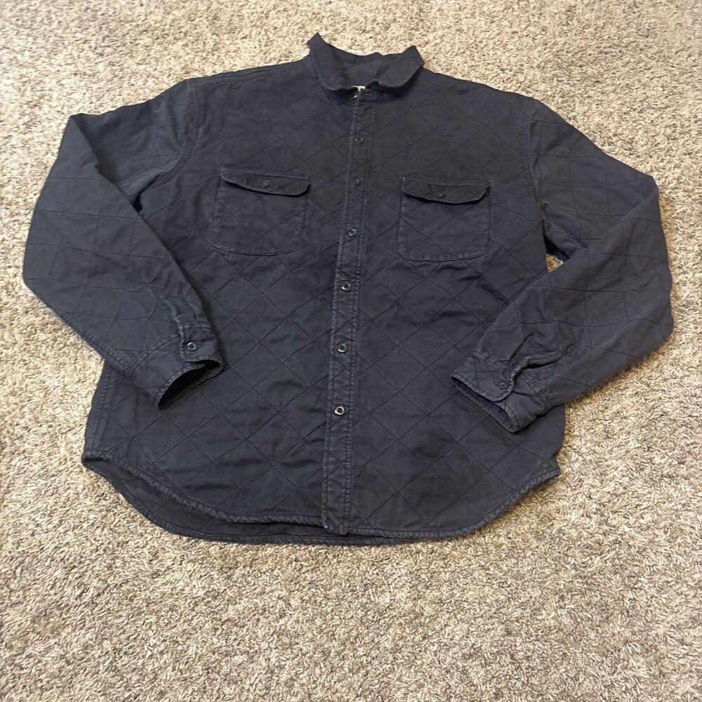 J.Crew Diamond Quilted WorkshirtCanvas Shirt Jacket Button Up Black Mens XL